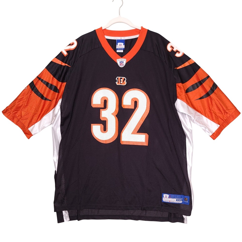 Reebok Cincinnati Bengals Rudi Johnson 32 NFL Jersey Black Orange Mens 4XL